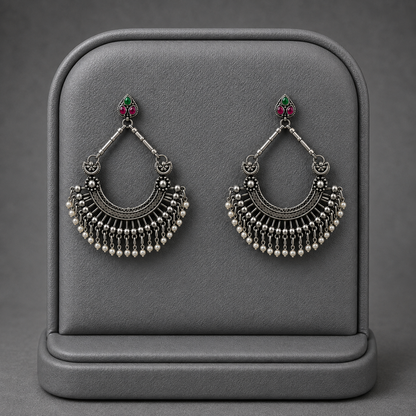 Vintage Style Silver Tone Chandbali Hoop Earrings for Women