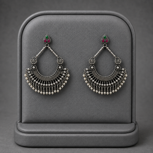 Vintage Style Silver Tone Chandbali Hoop Earrings for Women