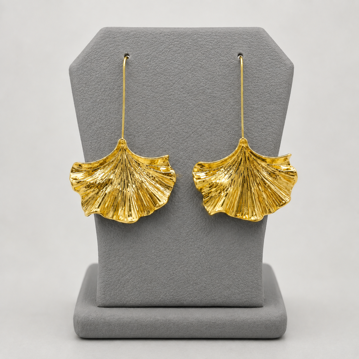 Textured Gold Ginkgo Leaf Earrings | Large Statement Drops