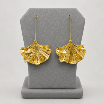Textured Gold Ginkgo Leaf Earrings | Large Statement Drops