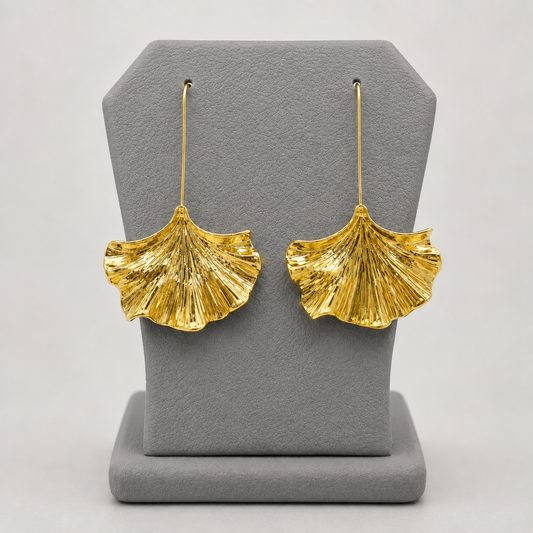 Textured Gold Ginkgo Leaf Earrings | Large Statement Drops