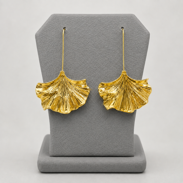 Textured Gold Ginkgo Leaf Earrings | Large Statement Drops