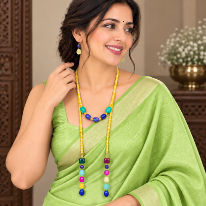 Multicolor Semi-Precious Stone Lariat Necklace Set