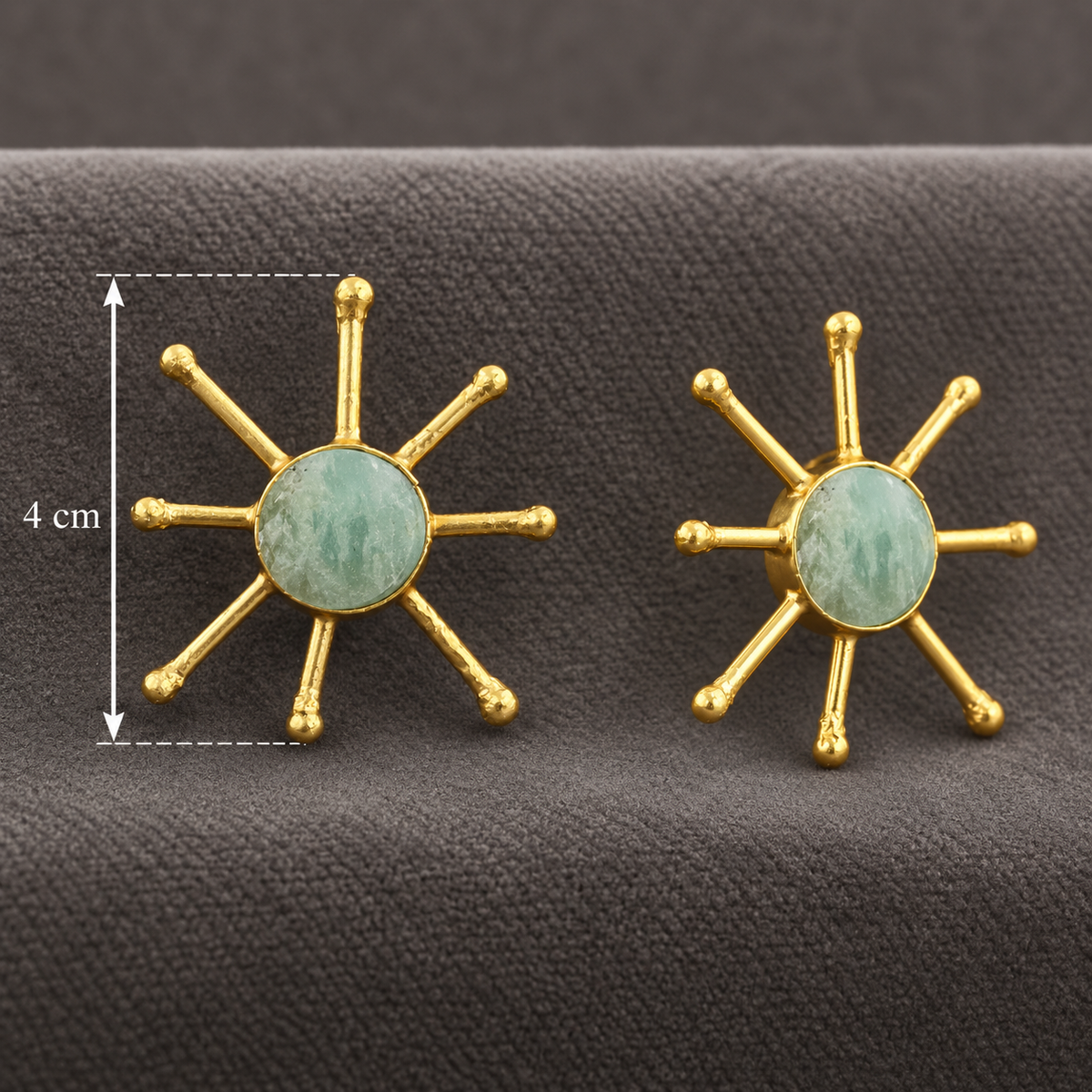 Handcrafted Indo-Western Sunburst Mint Stone Brass studs