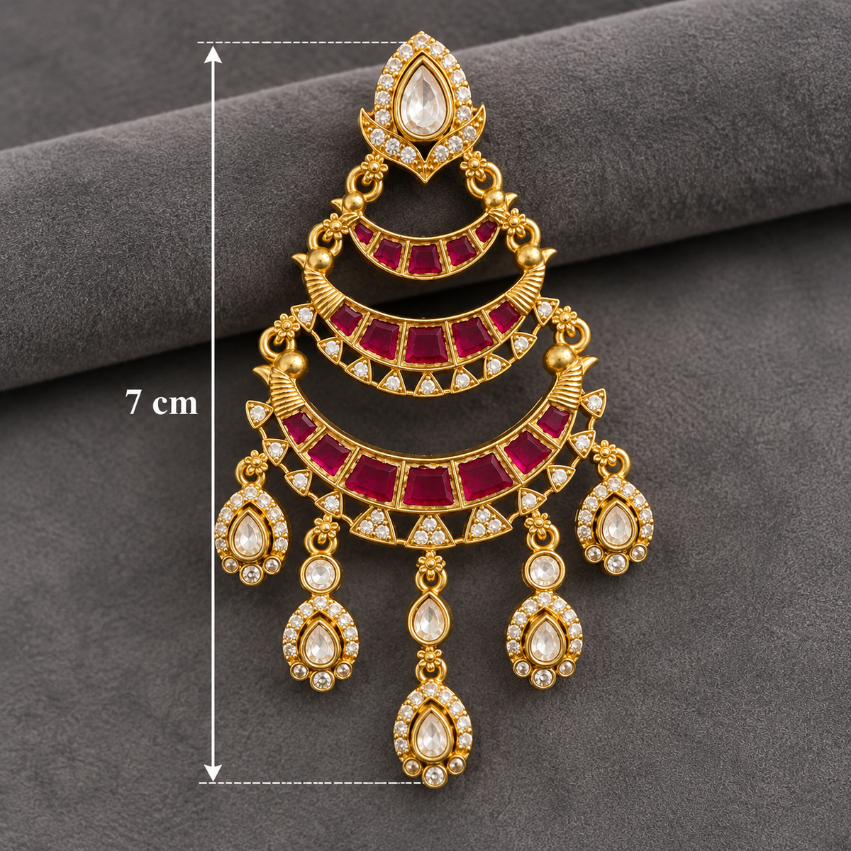 Royal Handcrafted Pink & White Kundan Chaandbali Earrings in antique brass