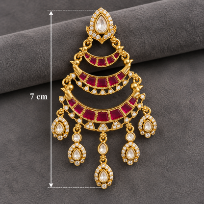 Royal Handcrafted Pink & White Kundan Chaandbali Earrings in antique brass
