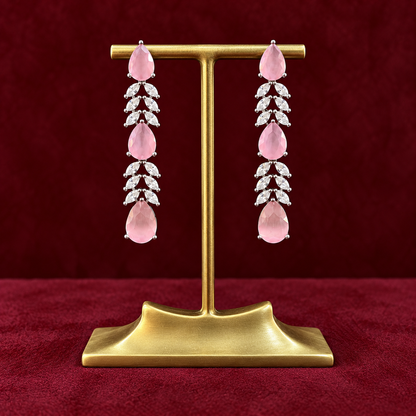 Premium Silver-Plated American Diamond CZ Pink Teardrop Dangle Earrings
