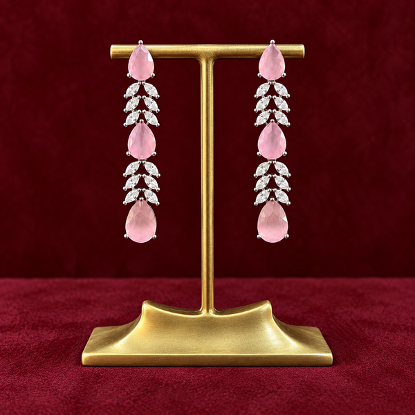 Premium Silver-Plated American Diamond CZ Pink Teardrop Dangle Earrings