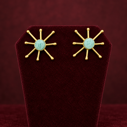 Handcrafted Indo-Western Sunburst Mint Stone Brass studs