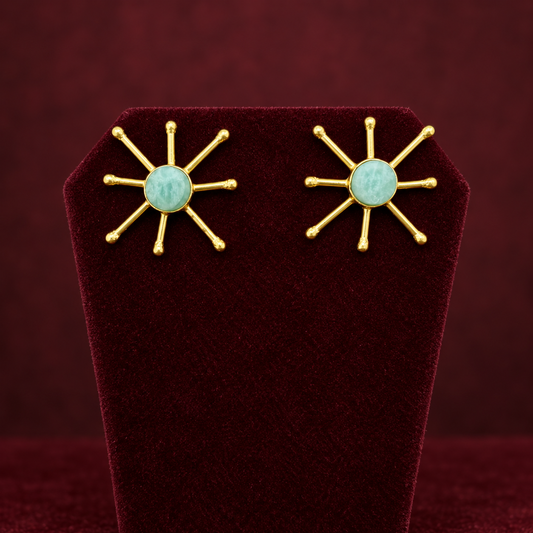Handcrafted Indo-Western Sunburst Mint Stone Brass studs