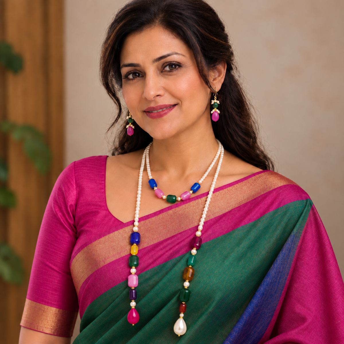 Multicolor Gemstone single layer  Beaded Boho Lariat Necklace