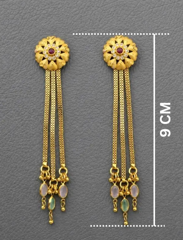 Classic Ruby Floral Tassel Earrings , Gold plated , Drop Statement Earrings