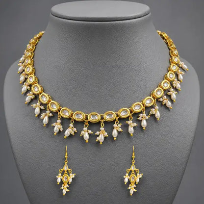Elegant Handcrafted Kundan & Pearl Choker Necklace Set