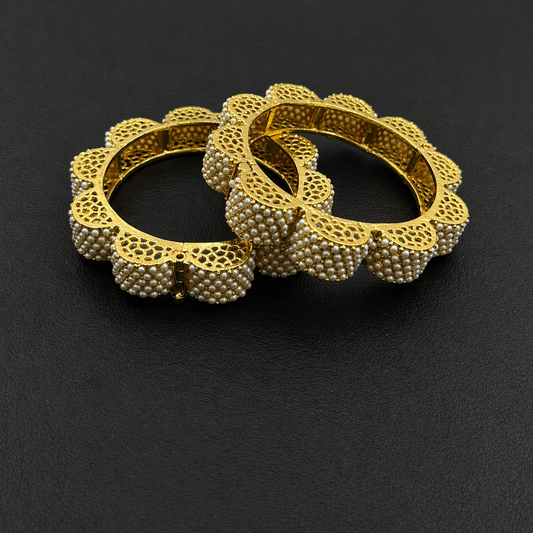 Gold Plated Pearl Studded Indian traditional Bangles  Kadas Set of 2 (Sel Price 1800)