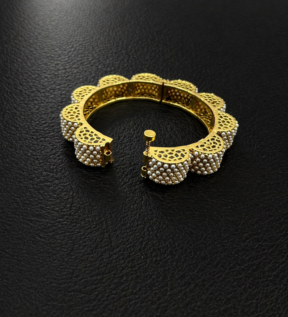 Gold Plated Pearl Studded Indian traditional Bangles  Kadas Set of 2 (Sel Price 1800)