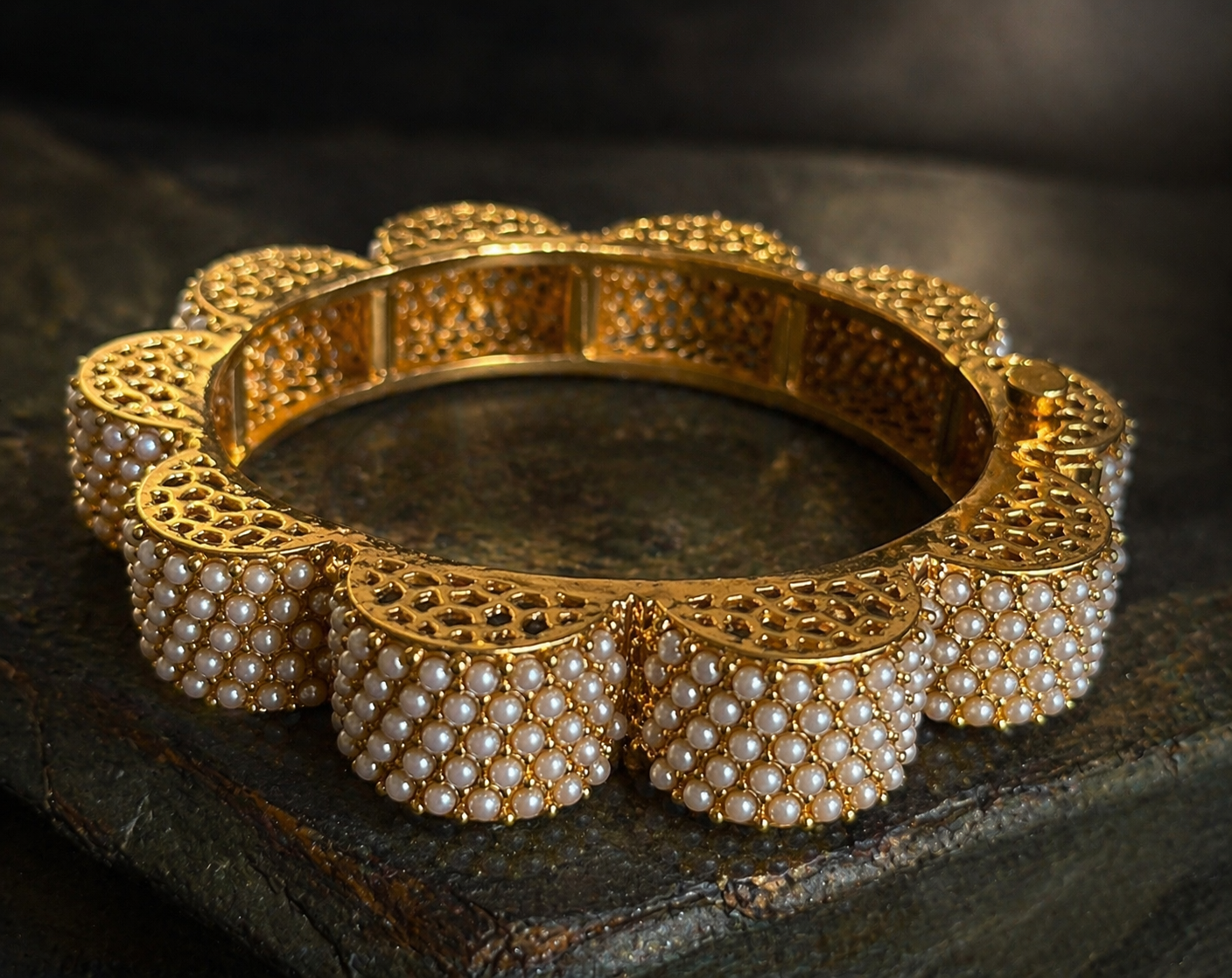 Gold Plated Pearl Studded Indian traditional Bangles  Kadas Set of 2 (Sel Price 1800)
