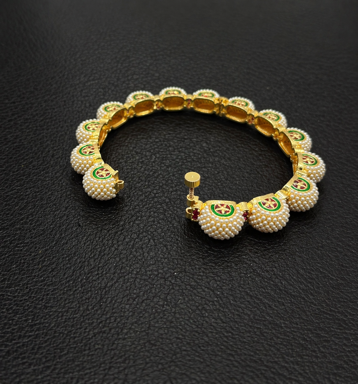 Gold plated Gokhru Bangles with seed pearls and stone- Traditional Indian Bangles  Kadas- Set of 2