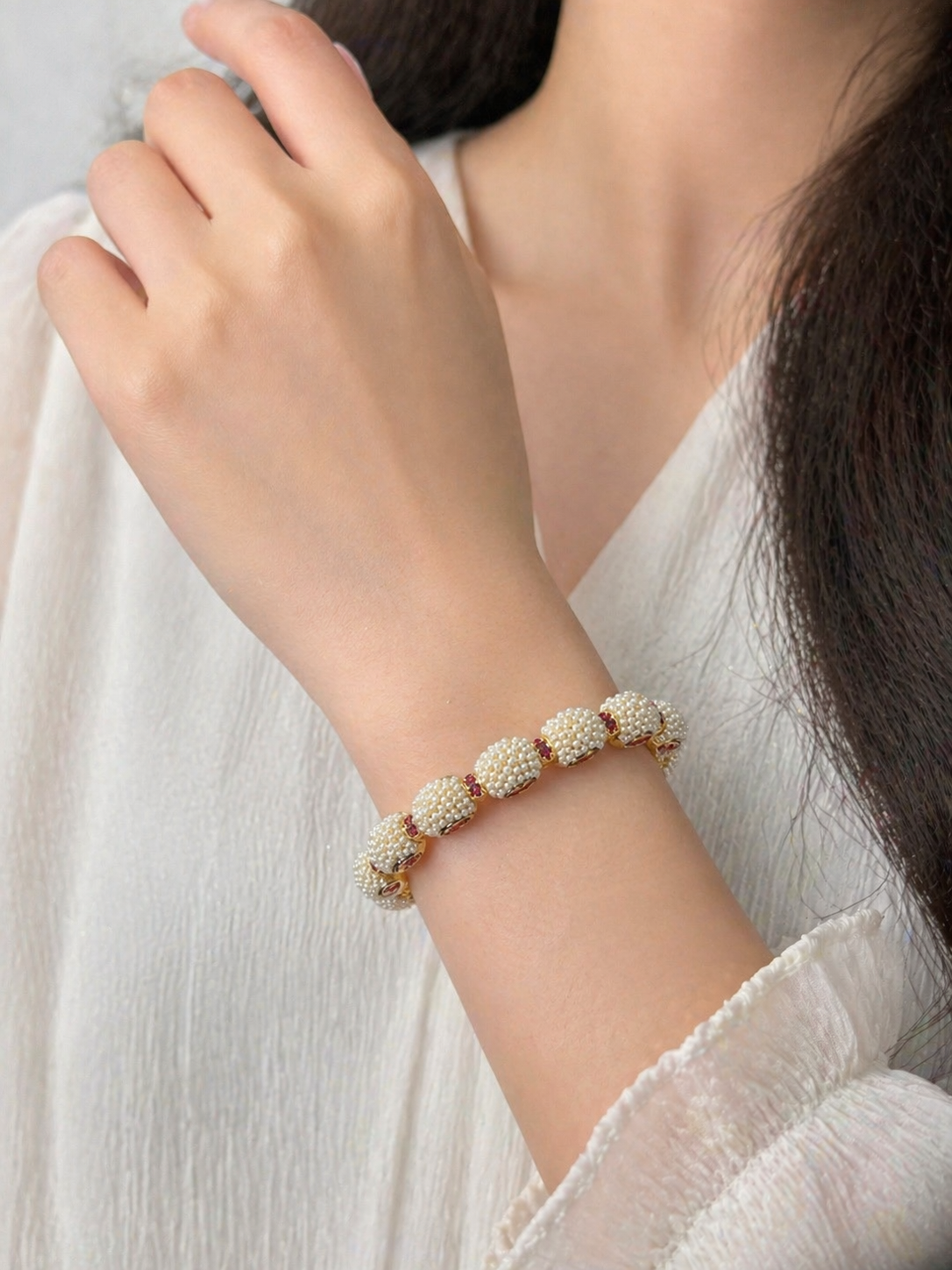 Gold plated Gokhru Bangles with seed pearls and stone- Traditional Indian Bangles  Kadas- Set of 2