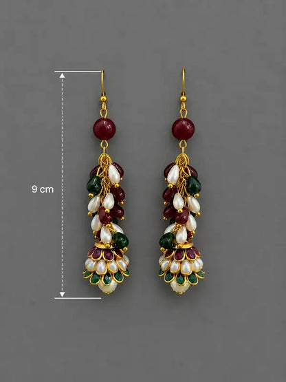 Pearl, Ruby & Emerald Handcrafted Traditional Jhumka Earrings