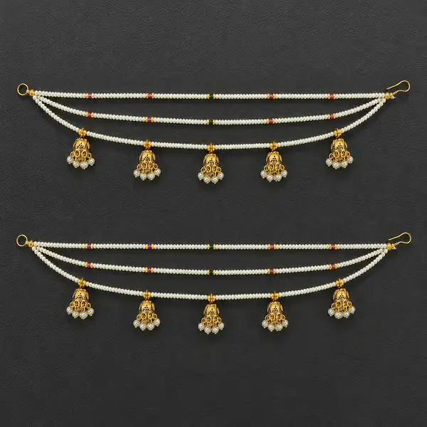 Handmade Pearl and antique jhumki Ear Chain . Ideal ear jewellery for festivals and wedding ceremonies
