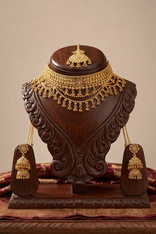 Heavy Traditional Gold Choker Necklace | Ethnic Bridal Jewelry Set for Women