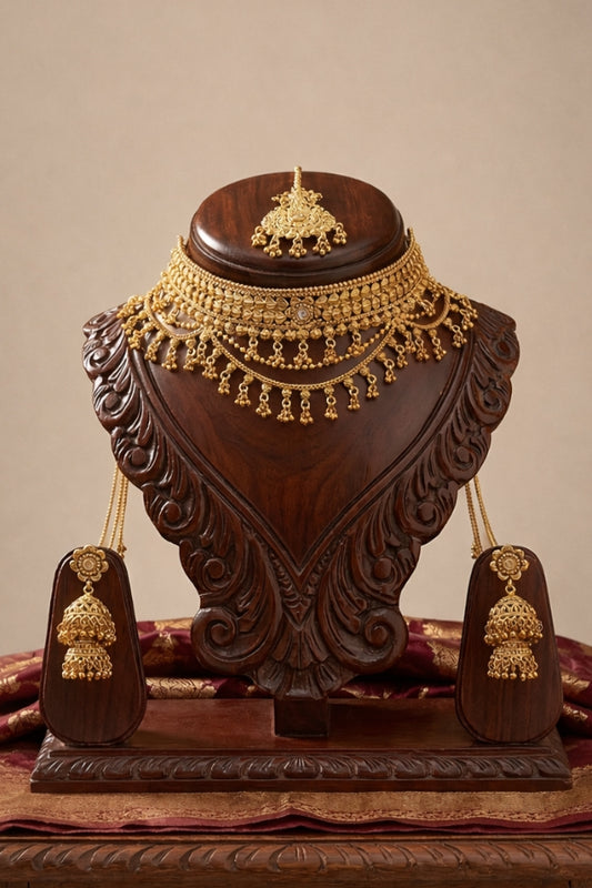 Heavy Traditional Gold Choker Necklace | Ethnic Bridal Jewelry Set for Women