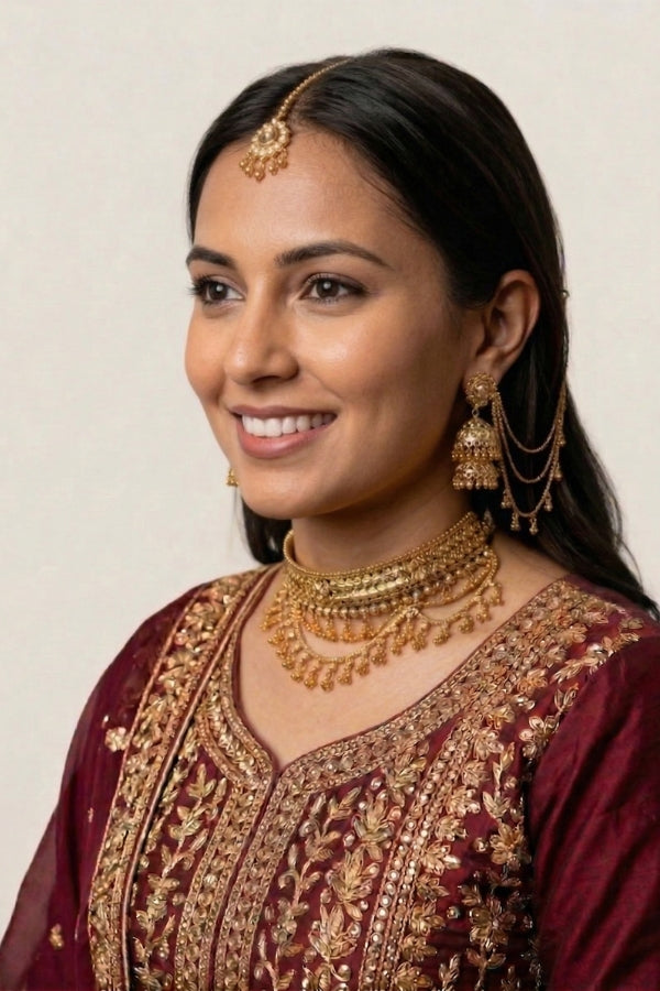 Heavy Traditional Gold Choker Necklace | Ethnic Bridal Jewelry Set for Women