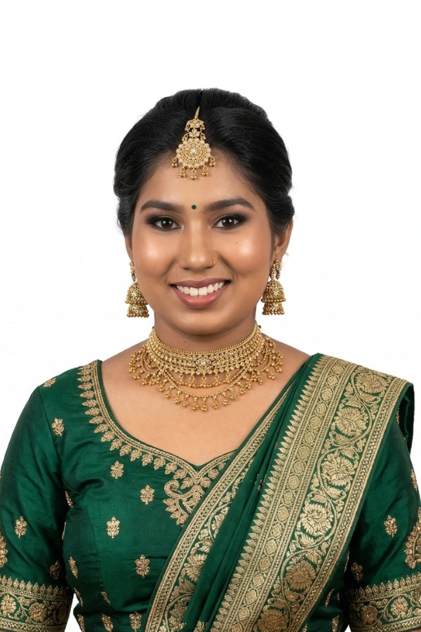 Heavy Traditional Gold Choker Necklace | Ethnic Bridal Jewelry Set for Women