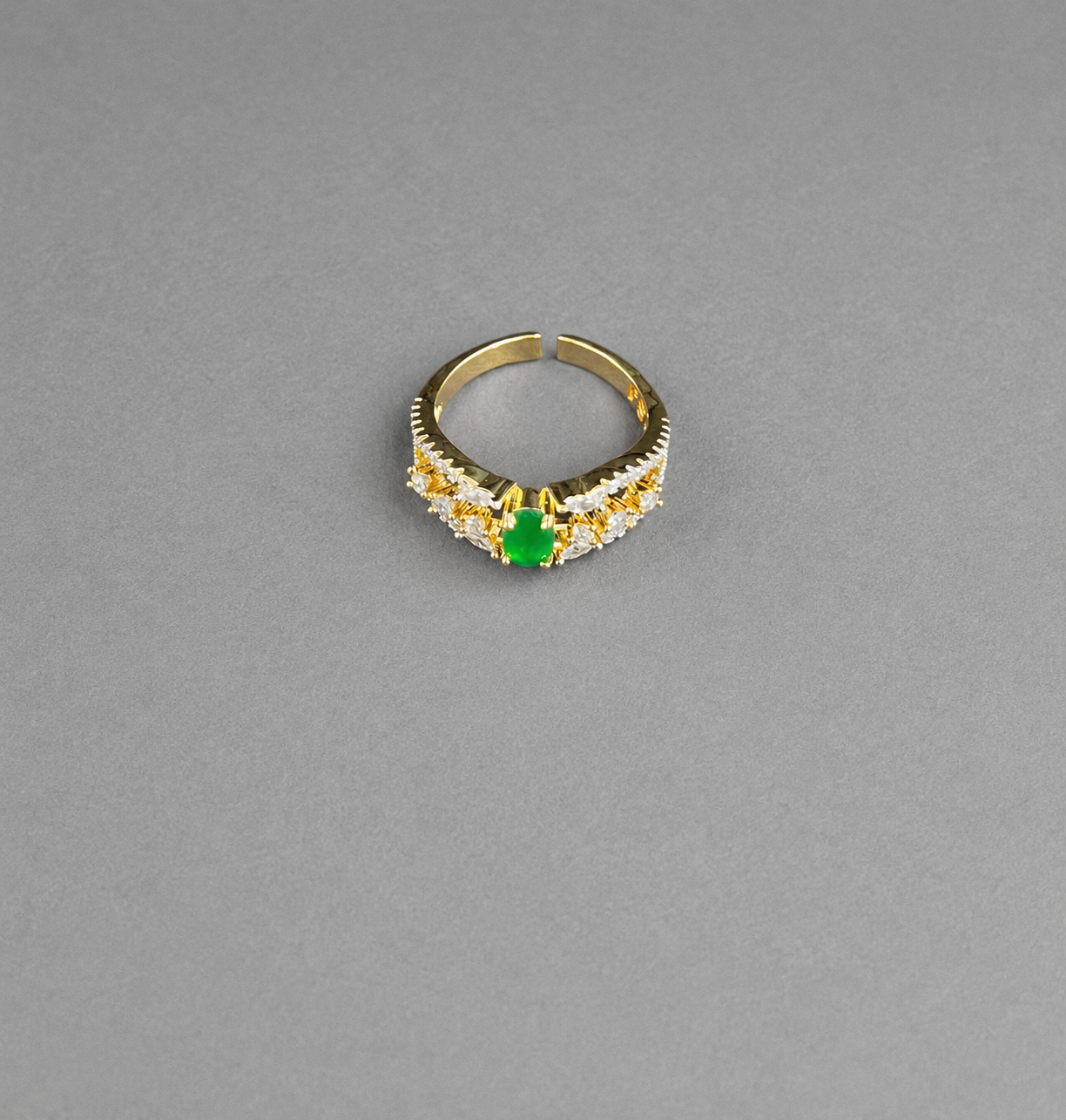 Luxurious Emerald green & AD Gold Plated adjustable Ring for Women