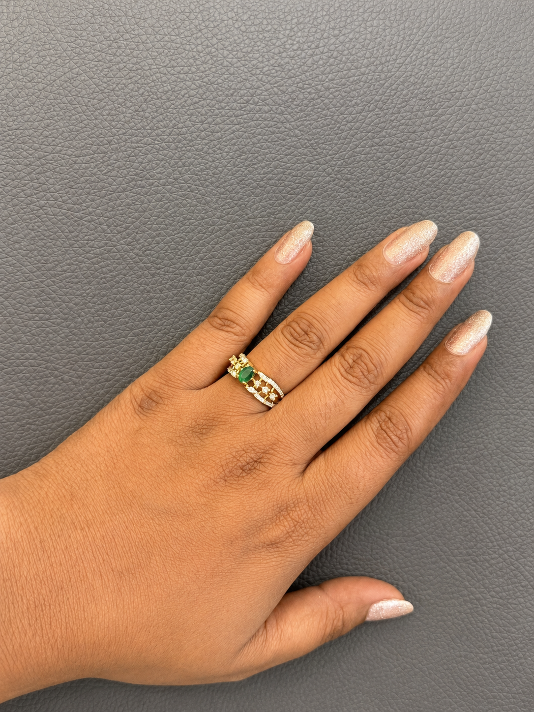 Luxurious Emerald green & AD Gold Plated adjustable Ring for Women