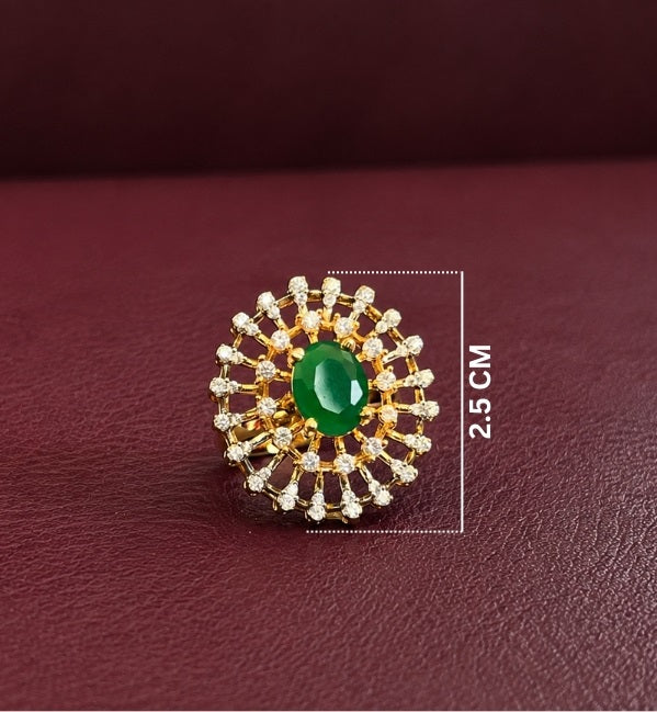 Luxury Emerald Halo Ring in Gold with Diamond Accents | Elegant Statement Jewelry