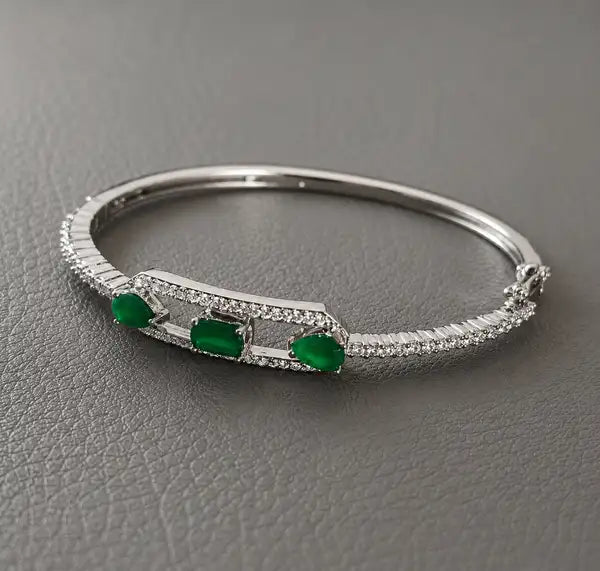 Emerald Green Cz Diamond Bracelet | Platinum finish