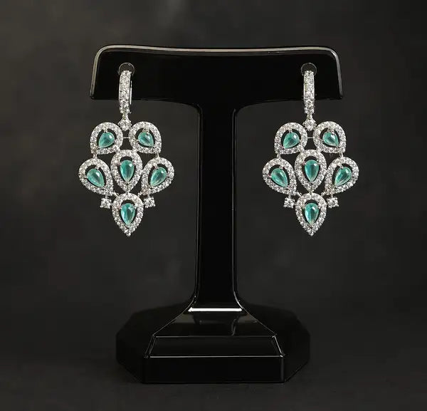 Mint Marquise American Diamond & Pearl Statement Necklace Set
