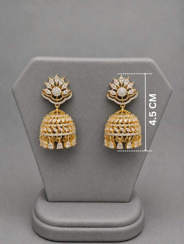 Gold Plated Cz Jhumka | Traditional Indian Bell Drop Bridal Statement Jewelry