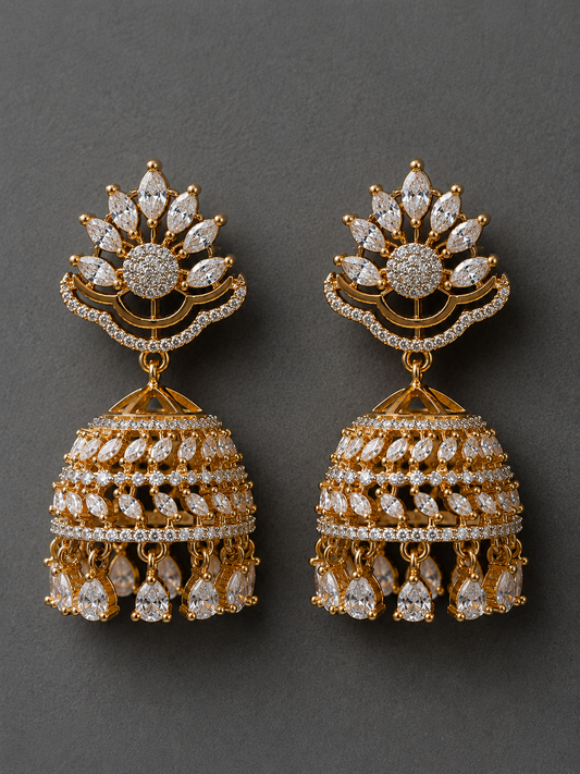 Gold Plated Cz Jhumka | Traditional Indian Bell Drop Bridal Statement Jewelry