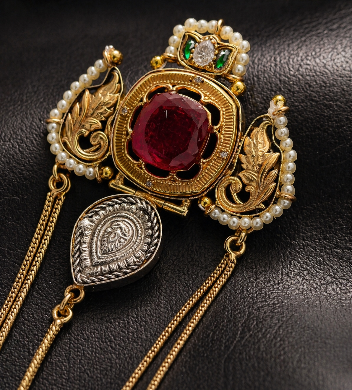 Premium Kashmiri style Dual tone, Anti tarnish, Long chain jhumkis with Ruby Stone
