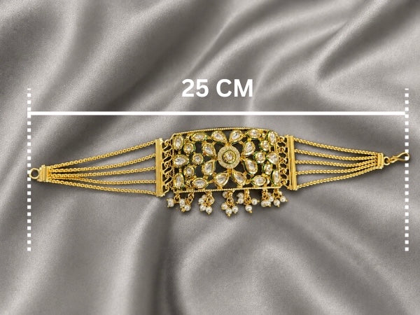 Premium Kundan Bracelet , Gold Plated, With Pearl Dangling ,Ethnic wrist wear for weddings , festivals and parties.