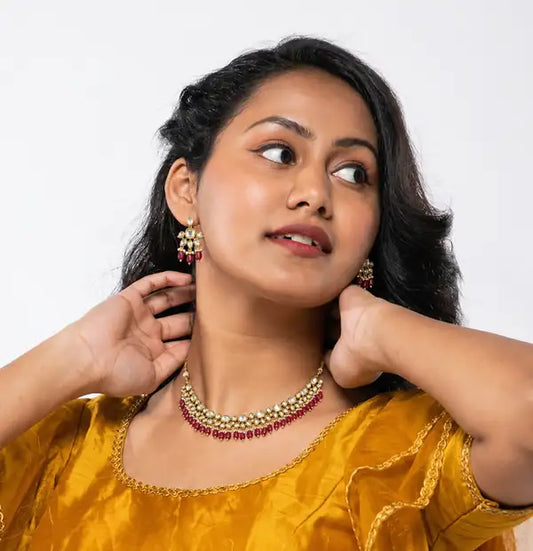 Premium Uncut Kundan & Ruby Choker Necklace Set