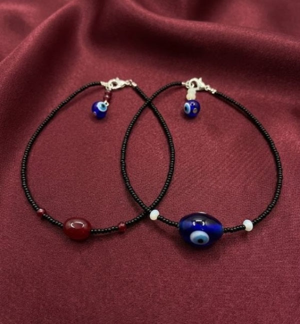 Protection Evil Eye & Red Bead Anklet Combo | Delicate Black Jewelry