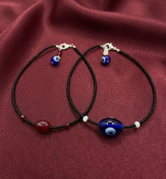 Protection Evil Eye & Red Bead Anklet Combo | Delicate Black Jewelry