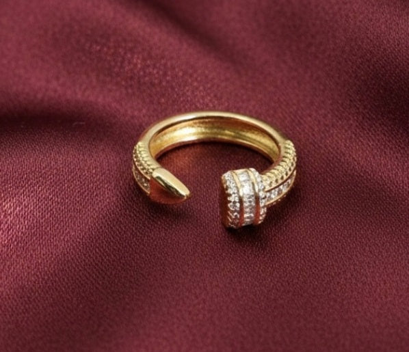 18K Gold Plated Baguette Diamond Bypass Ring | Adjustable Open Wrap Luxury Statement Ring For Women