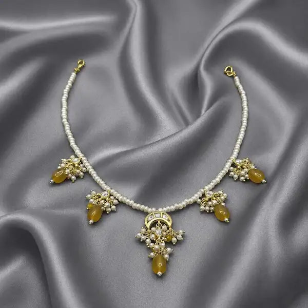 Royal Amber Pearl Drop Necklace Set | Gold-Tone Beaded Jewelry