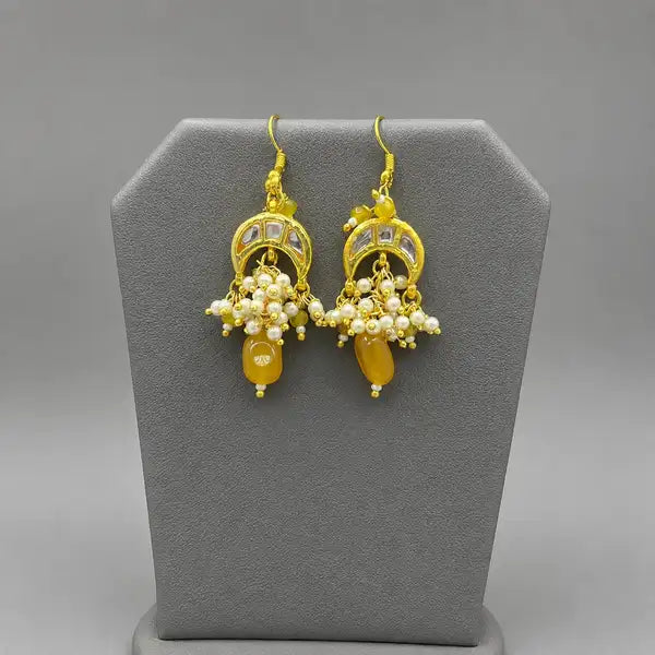 Royal Amber Pearl Drop Necklace Set | Gold-Tone Beaded Jewelry