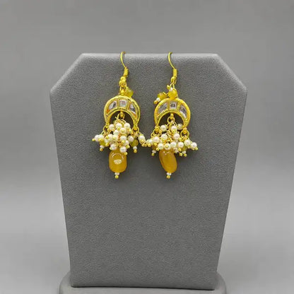 Royal Amber Pearl Drop Beaded Necklace Set - Gold Tone