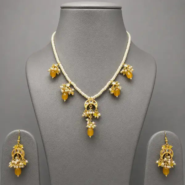 Royal Amber Pearl Drop Necklace Set | Gold-Tone Beaded Jewelry