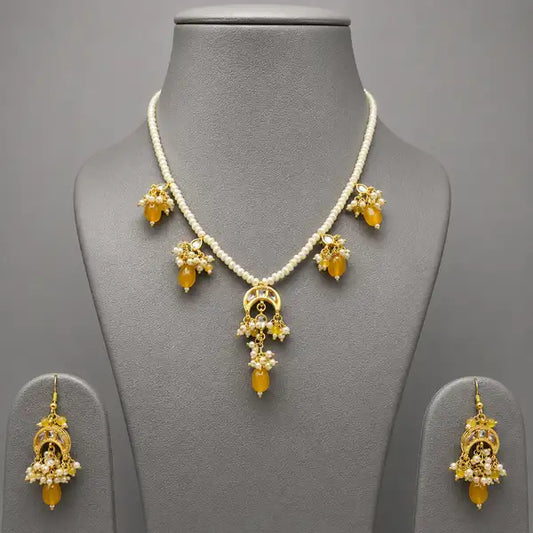 Royal Amber Pearl Drop Necklace Set | Gold-Tone Beaded Jewelry