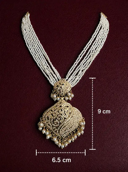 Royal Multi-Layer Pearl Jadau Necklace Set with Ear Chains
