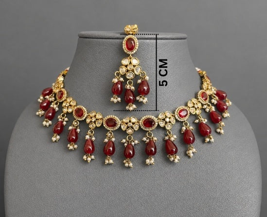 Royal Ruby Kundan Polki Choker Earring And Maang Tikka Set