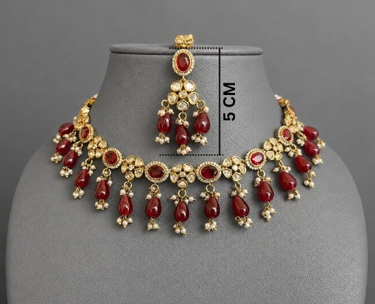 Royal Ruby Kundan Polki Choker Earring And Maang Tikka Set