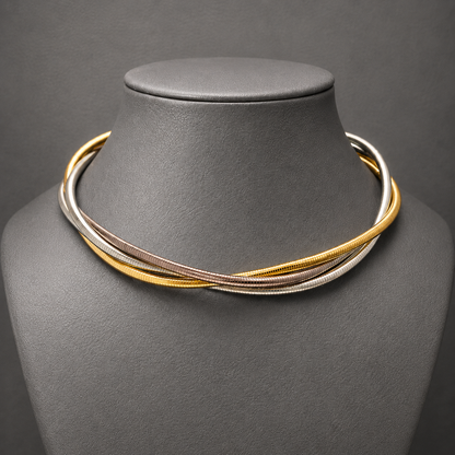 Luxury Tri-Tone Intertwined Tubogas Collar Statement Necklace